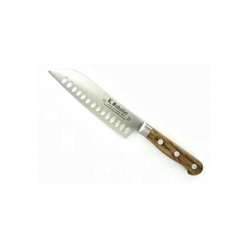 Cutit de gatit oriental, lungime 17cm, cu buzunare de aer, maner din lemn de maslin, Sabatier Authentique - Olive.