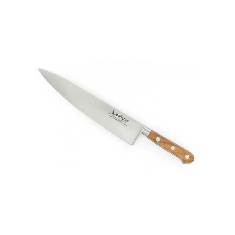 Cutit de gatit, lungime 23cm, otel carbon, maner din lemn de maslin, Sabatier Au Carbone-Olive.